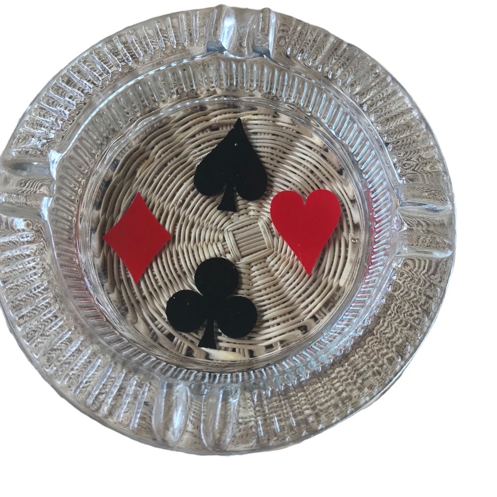 Fun Vintage glass playing cards ashtray. Club, spade, heart, diamond and heart